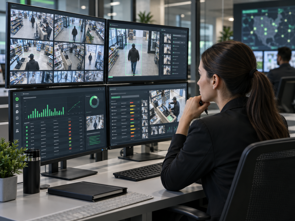 38 Management managed loss prevention analyst reviewing CCTV and transaction data